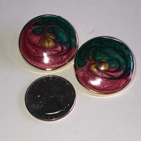 Elegant Vintage Multicolor Retro Boho Metallic Shimmer Swirl Earrings Green