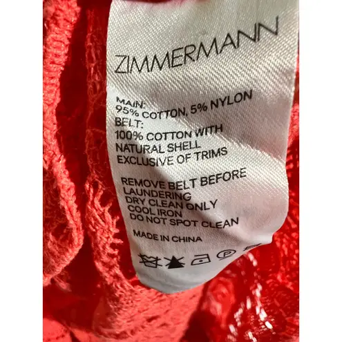 Zimmermann NWT Allia High Neck Lace Dress Coral Pink Crochet Shell Belted Maxi 0