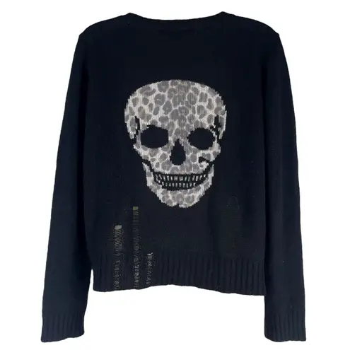 Skull Cashmere 360 Cashmere Raj Cashmere Skull Leopard Crewneck Sweater Black Size S