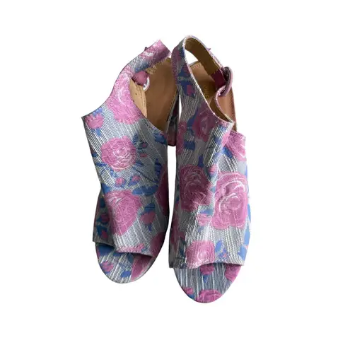 Ashley Stewart Rose Print Platform Slingback Heels Size 11W