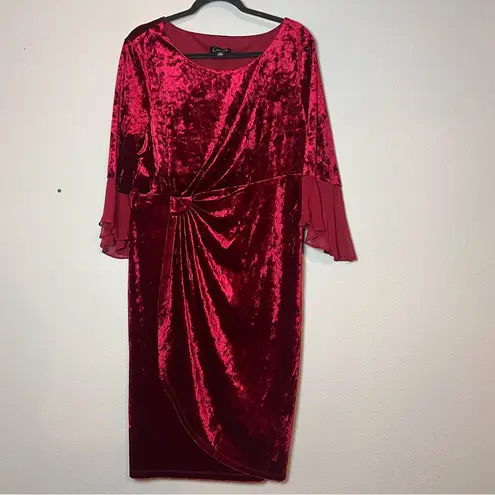 Connected Apparel Connected Velvet Dress Side Tab Ruched 3/4 Sleeve Size 16 Knee Length Sheath