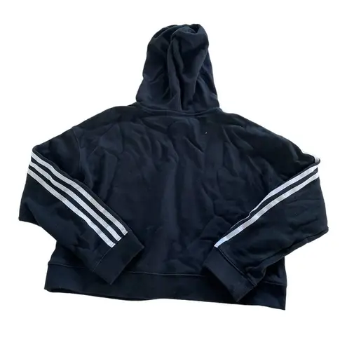 Adidas  Hoodie Womens Small Black Drawstring 3 Striped Pullover Cotton