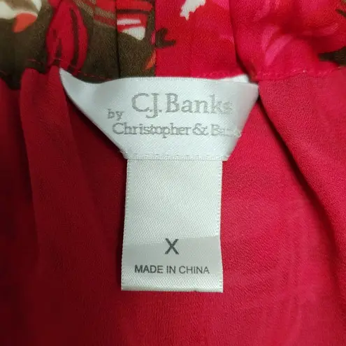 cj banks Pink & Red Abstract Floral Aline Skirt Size 0X