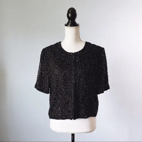 Laurence Kazar | Vintage Black Silk Beaded and Sequin Cardigan Sz L