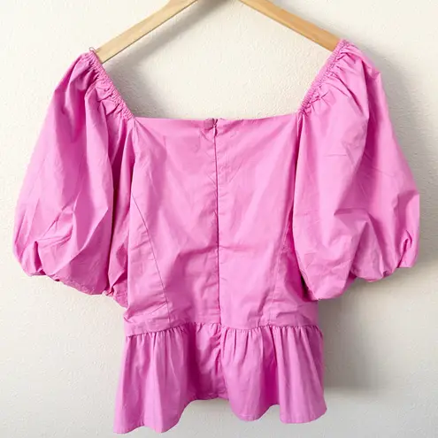 Rachel Parcell  | Puff-sleeve Peplum Top In Orchid Pink Fitted Romantic | Size 18