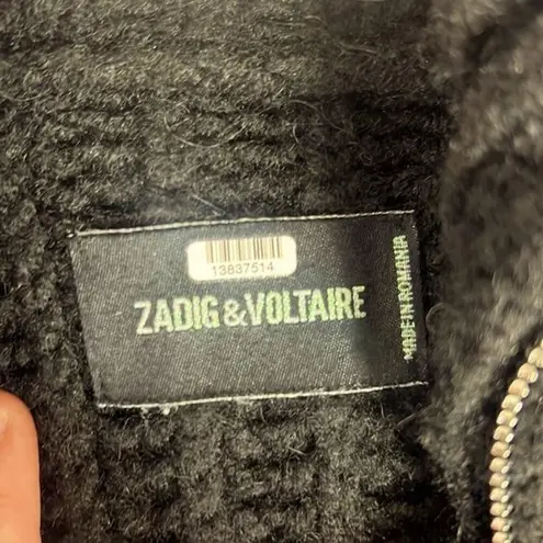 Zadig & Voltaire RTR Cheri Zip Turtleneck Sweater Zippered Knit Black sz M thick