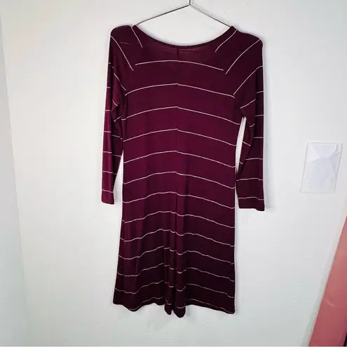 SO  Wine Sweater Dress White Stripes Casual Cool Long Sleeve Soft Touch Size XS