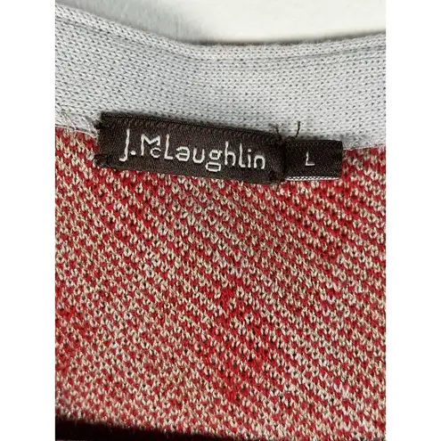 J. McLaughlin Fontaine Long Cardigan Large Red Gold Metallic Jacquard Holiday