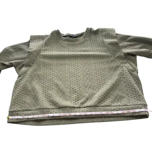 Eloquii 22/24 Pullover CrewNeck Sweater Folded Shoulder Cable Knit Pattern Green