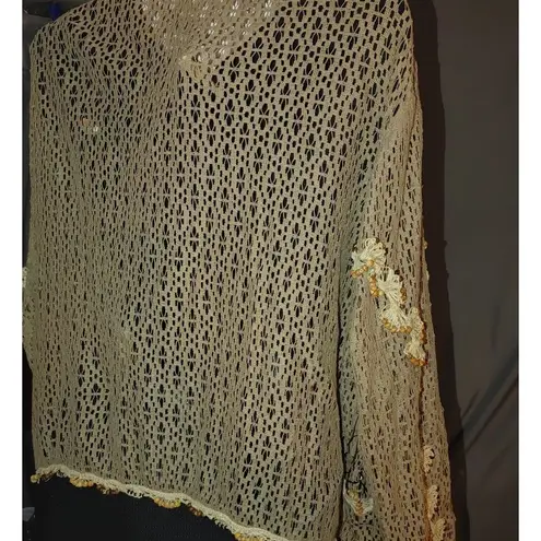 Jessica London Plus Size Boho Hippie Kimono Tassel Brown Cardigan Crochet Beads