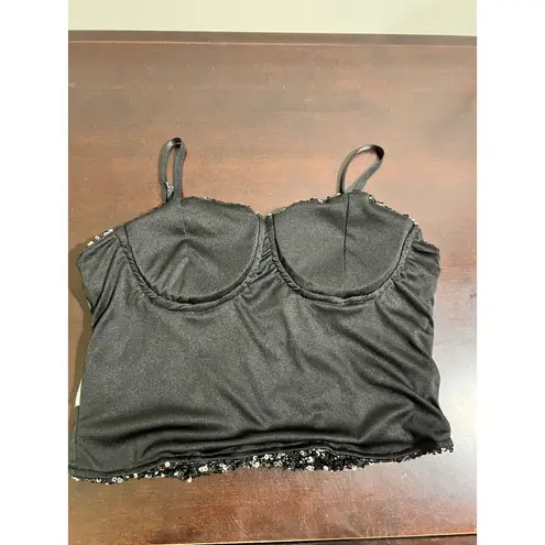Sparkling Sequin Corset Top Black Strappy Bustier Evening Party Size L