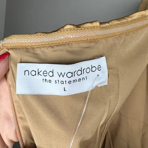 Naked Wardrobe NWT The Statement Fitted Bustier Strapless Draped Gold Dress L