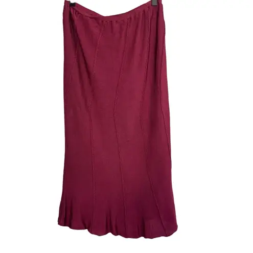 St. John Evening Vintage Knit Knee Length Skirt Deep Rose Pink Red Size 4