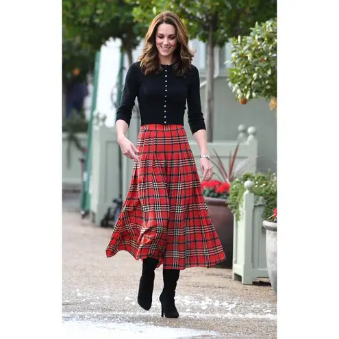 Vintage Byford Wool Red Tartan Plaid Pleated Long Midi Skirt Scotland womens 14