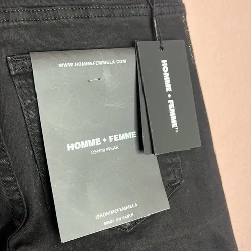 Homme + Femme Glitter Side Skinny Distressed Jeans Black. Size 28 Black