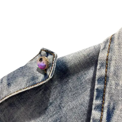 Pastels Clothing Multicolor Feather Blouse with Denim Details Small Red