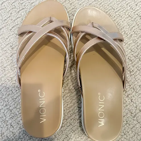 Vionic Daisy Metallic Sandal Slides in Rose Gold Leather size 6.5