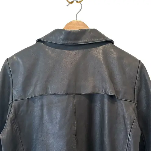 Anne Klein Vintage  Black Mid Length Butter Soft Leather Trench Coat Large