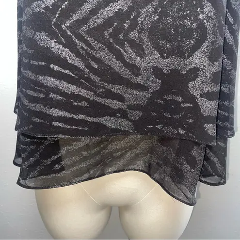 Lucy Paris Metallic Black Silver Layered Tank Top L Holiday Party Blouse NWT
