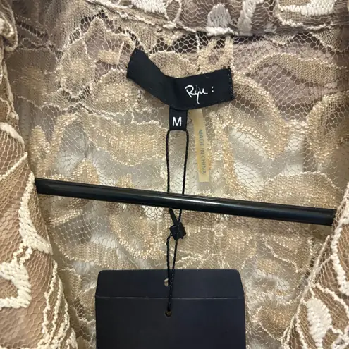 Ryu Lace Embroidered Tulle Hem Dress Taupe Nude White Boho Cottagecore Size M