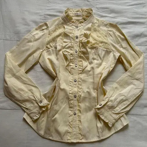 Axes Femme Cream yellow high neck blouse with ruffles and buttons Size M