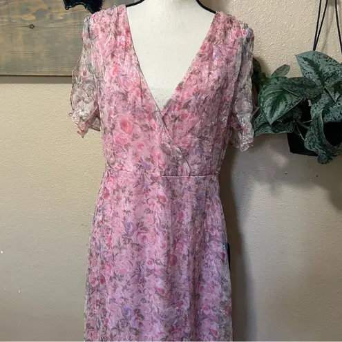 Dreamiest Desires Pink Floral Flutter Sleeve Maxi Dress Size XL