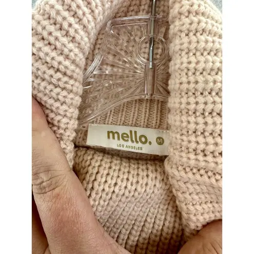 Mello Size Medium Sweater Turtle Neck Floral Embroidered Sleeves Knit Pink