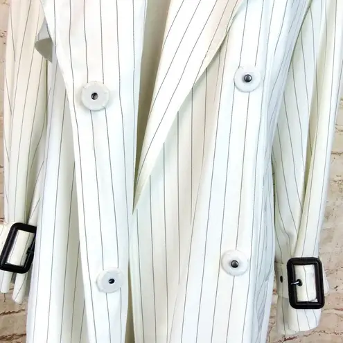 BCBGMAXAZRIA  Trench Coat Womens XS White Pinstripe Aurora Belted Jacket NWT $268