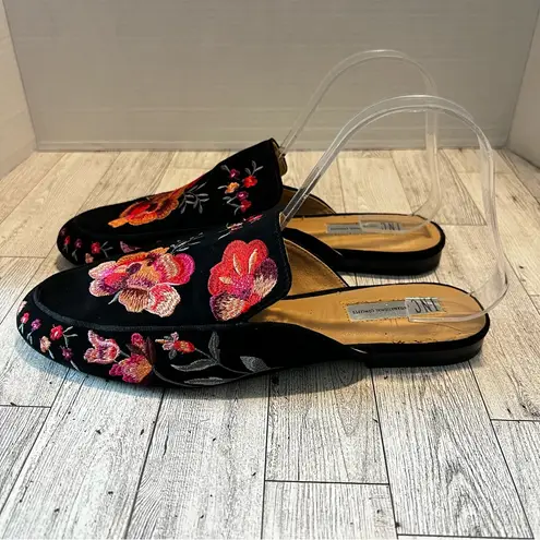INC Slide Flat Mules Shoes Black Floral Embroidered slip on Women’s size 9.5M