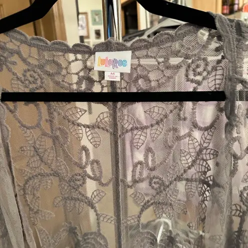 LuLaRoe taupe duster cardigan with lace detail