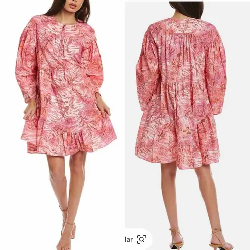 Ulla Johnson Leiko Ruffled Tiered Floral Print Poplin Mini Dress Camellia Size 0