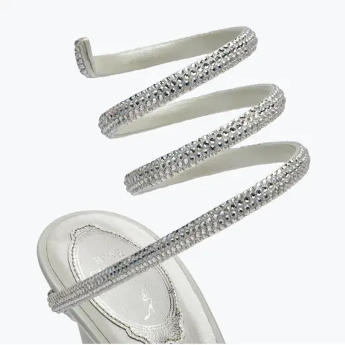 Rene Caovilla Crystal Stripy Sandal Heel Size 35 (Fits US 6 $1,730 worn once Silver