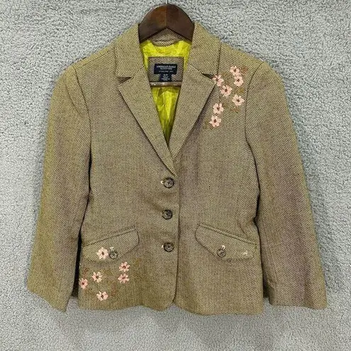 American Eagle  women blazer small brown green floral embroidered herringbone Y2K