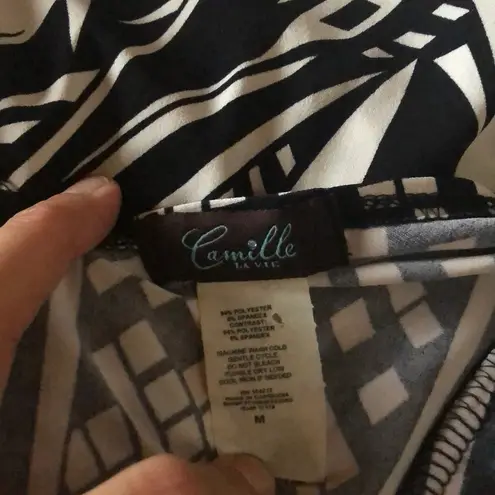 Camille La Vie Black & White Cap Sleeve Blouse M