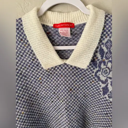 Vintage Halston III Wool Jumper Sweater Purple Wool Blend Front Tie L Italy Blue Size L