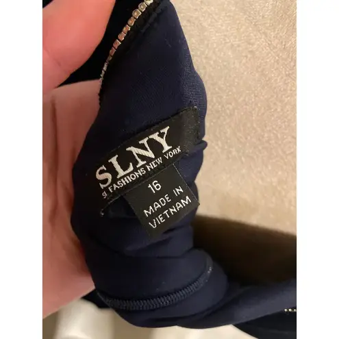 Slny Womens Navy Blue Velvet Sleeveless VNeck Evening Gown Dress Size 16