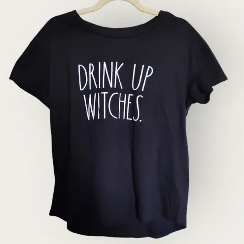 Rae Dunn  Halloween Drink Up Witches Black Tee Shirt Sock Set Size Medium