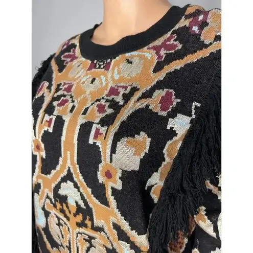 Ronny Kobo Tilda Fringe Sweater size S Black, Tan, Purple Black