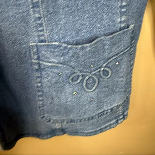 Escada Fitted Denim Blazer Jacket with Embroidery/Rhinestones Size 42 Blue US 12