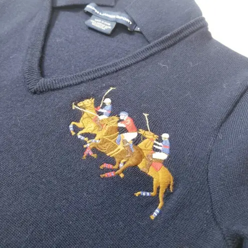 Ralph Lauren Sports Pony Crest Embroidery Blue Knit Shirt Dress Long Sleeves Size M