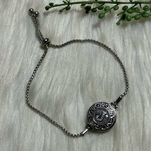 Monogram J snap button adjustable bracelet Silver