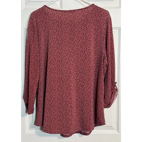 Cure Women’s Long Sleeve Top Red With Black Polka Dots, Rayon/Spandex, 2XL Size 2X