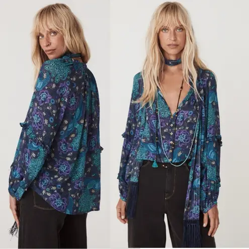 Spell & the Gypsy XXL Bohème Blouse in Baltic Blues Bohemian 70s Witchy Blue