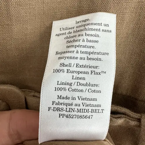 Everlane  The Linen Belted Midi Dress 8 Tan Flax Minimalist Quiet Luxury Elegant