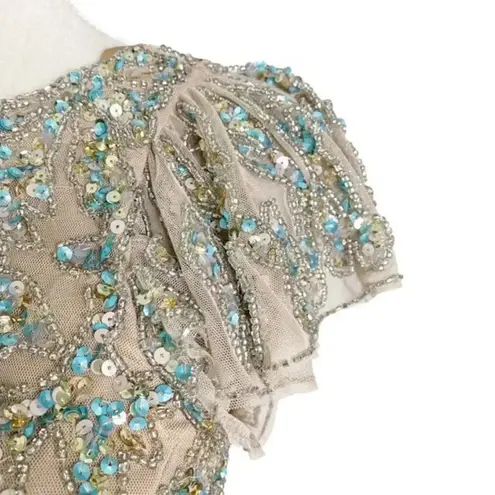 Mac Duggal Dress Beaded Cut Out Lace Up Back Sequin Gown Size 8 NWT