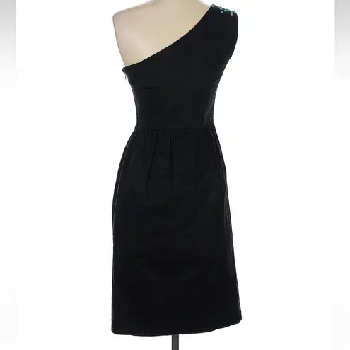 Maggy London Black One Shoulder Cocktail Beaded Embellished Dress Size 2 XS