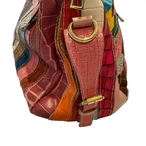 Chaos Patchwork Leather Satchel Colorful Crocodile Embossed Designer Handbag