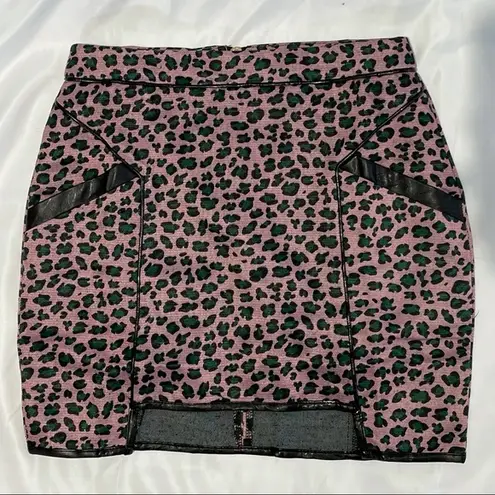 English Rose New Leopard Faux Leather Step Hem Mini Skirt Trixie Pink Black