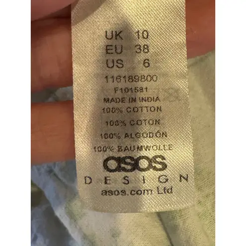 Asos Design Dress Women 6 White Green Floral Shirred Tiered Sundress Maxi Boho