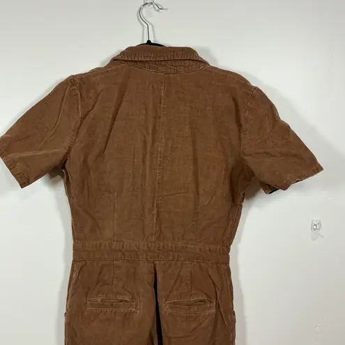 BDG Urban Outfitters Brown Corduroy Short Sleeve Jumpsuit Utility Workwear Sz S
